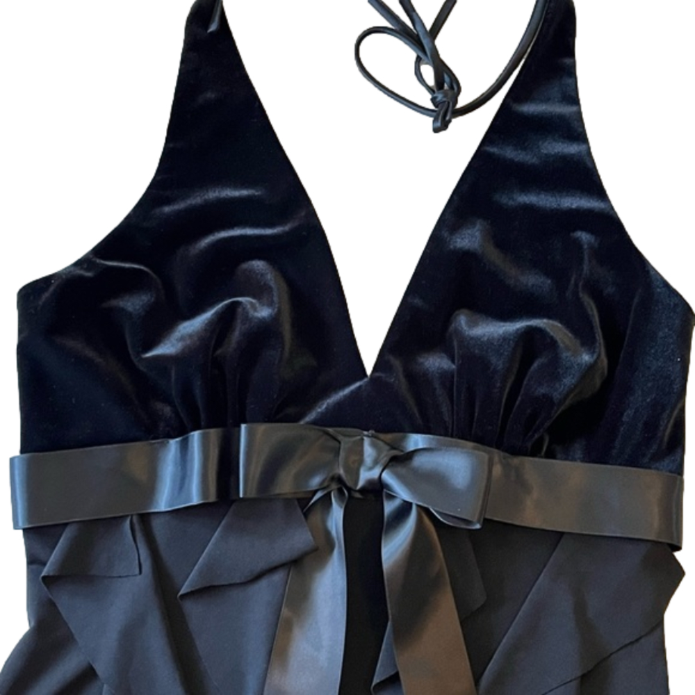 Formal Black Dress Gown Pageant Bow Ruffle Velvet Satin NWT Pageant Party - Picture 1 of 11